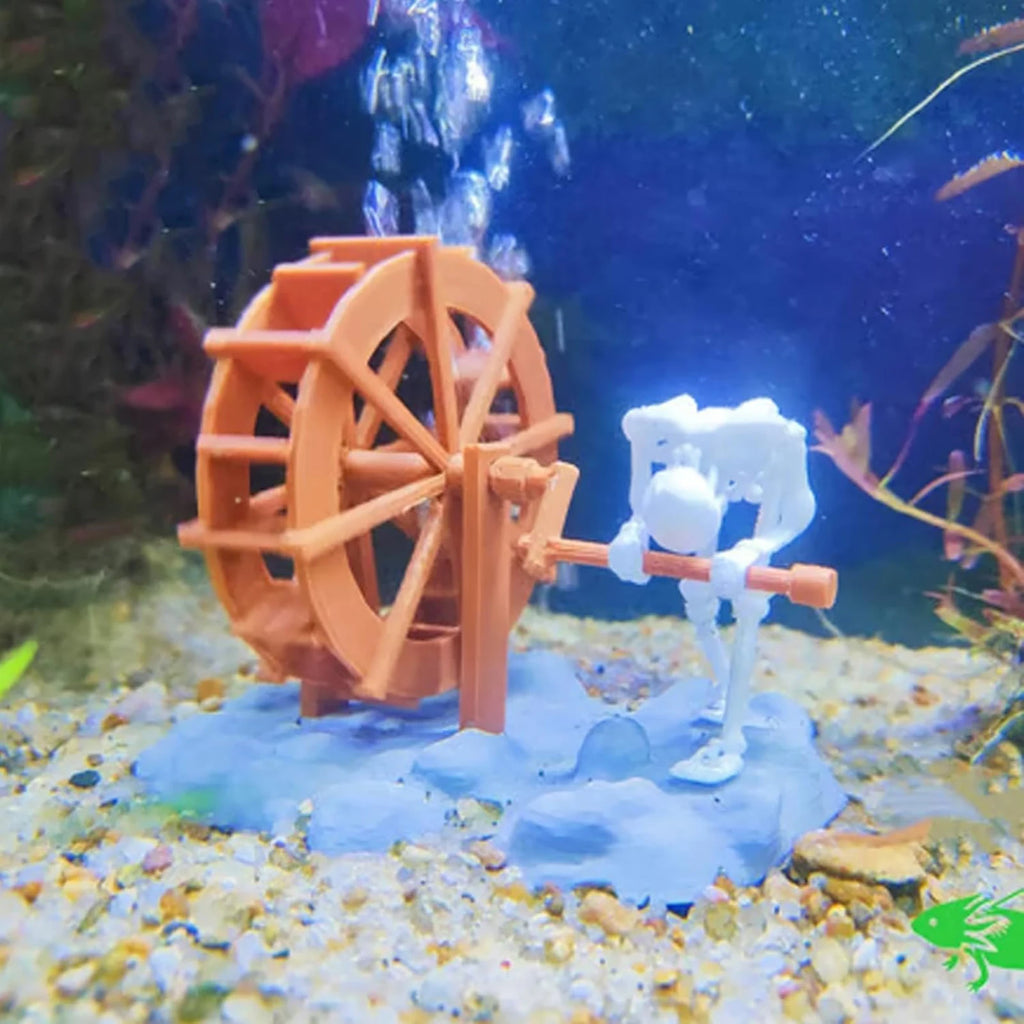 Skeleton Waterwheel Creative Underwater Landscape Skeleton Decor Pneumatic Rotatable Animated Skeletons Statue for Aquarium Tank