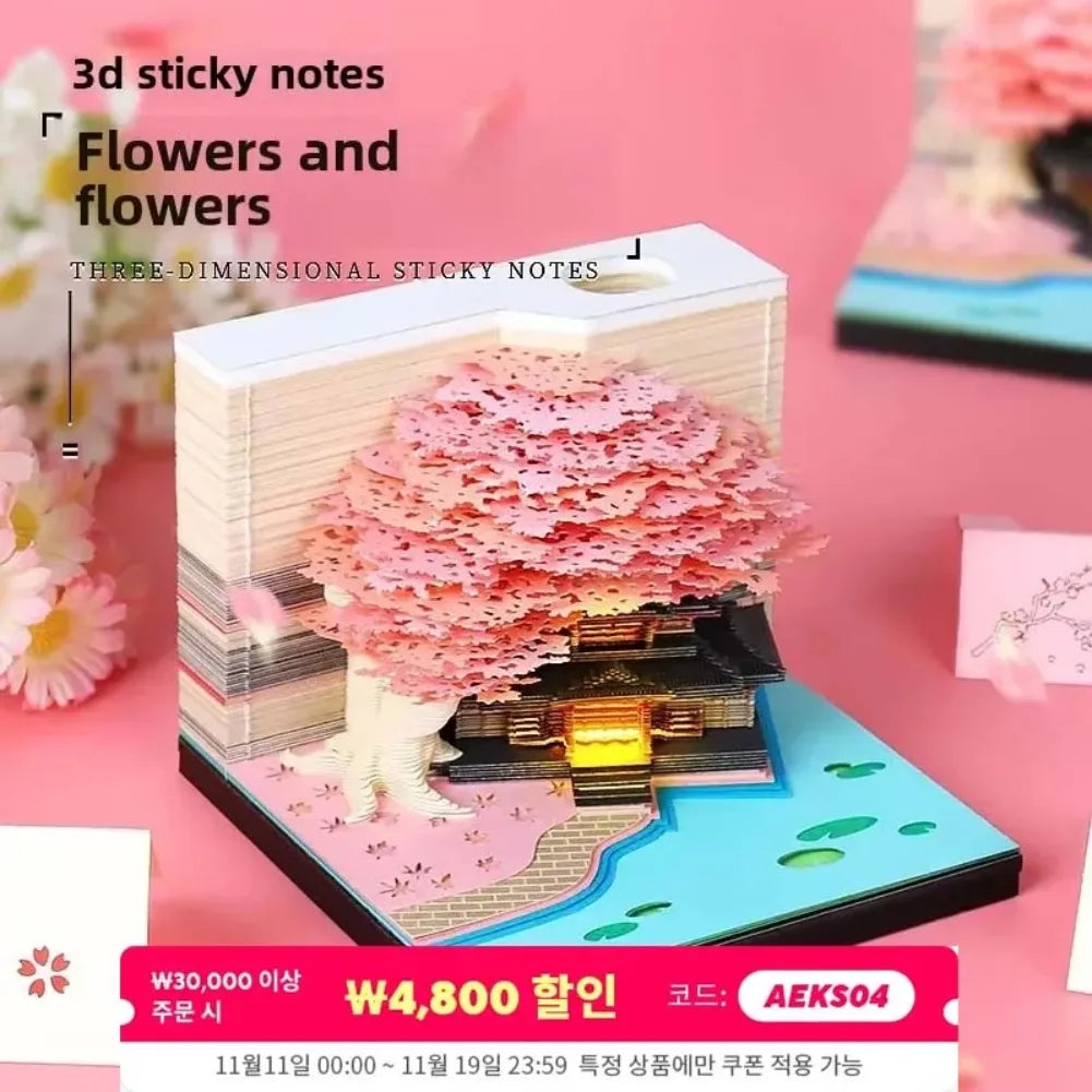 3D Treehouse Paper Art Desktop Calendar Creative Sticky Notes Memo Pad Office Desk Decor Handmade Carving Crafts Souvenir Gift