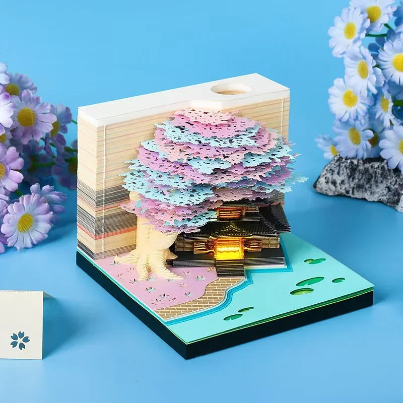 3D Treehouse Paper Art Desktop Calendar Creative Sticky Notes Memo Pad Office Desk Decor Handmade Carving Crafts Souvenir Gift