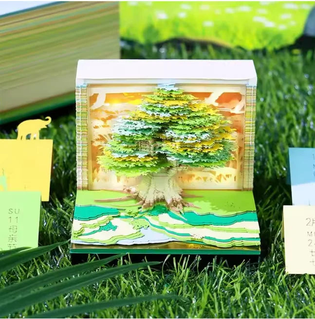 3D Treehouse Paper Art Desktop Calendar Creative Sticky Notes Memo Pad Office Desk Decor Handmade Carving Crafts Souvenir Gift