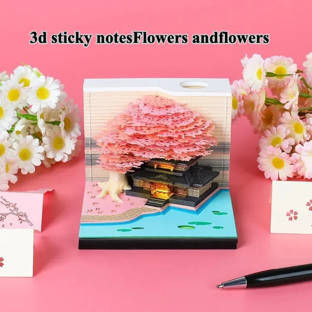 3D Treehouse Paper Art Desktop Calendar Creative Sticky Notes Memo Pad Office Desk Decor Handmade Carving Crafts Souvenir Gift