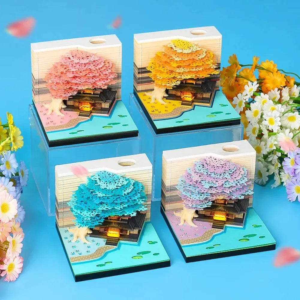 3D Treehouse Paper Art Desktop Calendar Creative Sticky Notes Memo Pad Office Desk Decor Handmade Carving Crafts Souvenir Gift