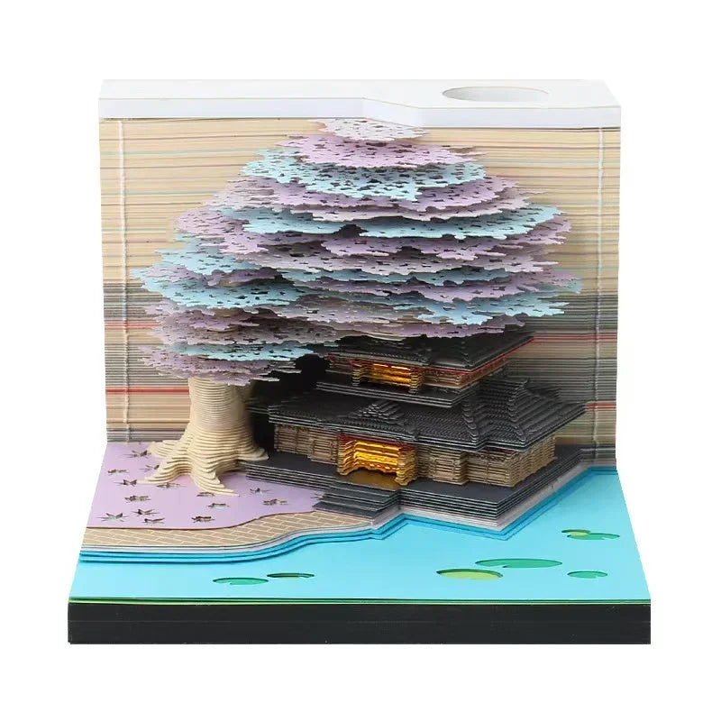 3D Treehouse Paper Art Desktop Calendar Creative Sticky Notes Memo Pad Office Desk Decor Handmade Carving Crafts Souvenir Gift