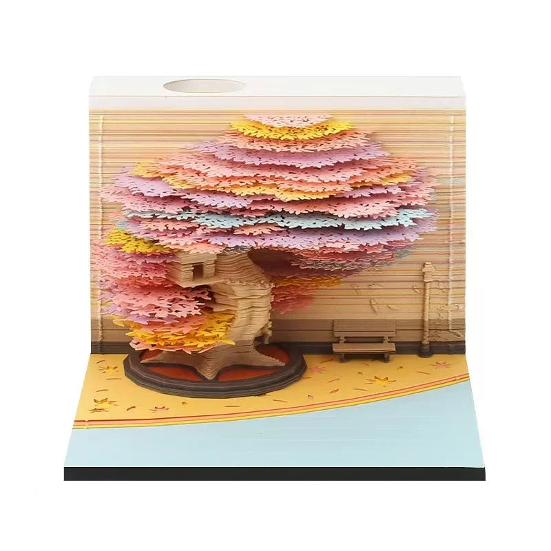 3D Treehouse Paper Art Desktop Calendar Creative Sticky Notes Memo Pad Office Desk Decor Handmade Carving Crafts Souvenir Gift