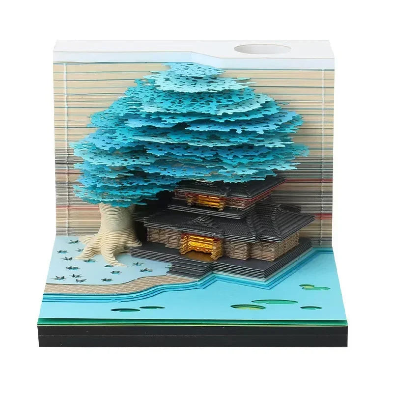 3D Treehouse Paper Art Desktop Calendar Creative Sticky Notes Memo Pad Office Desk Decor Handmade Carving Crafts Souvenir Gift