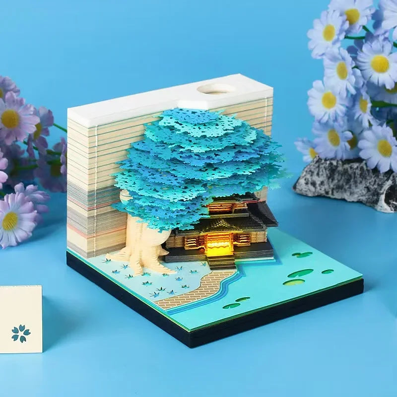 3D Treehouse Paper Art Desktop Calendar Creative Sticky Notes Memo Pad Office Desk Decor Handmade Carving Crafts Souvenir Gift