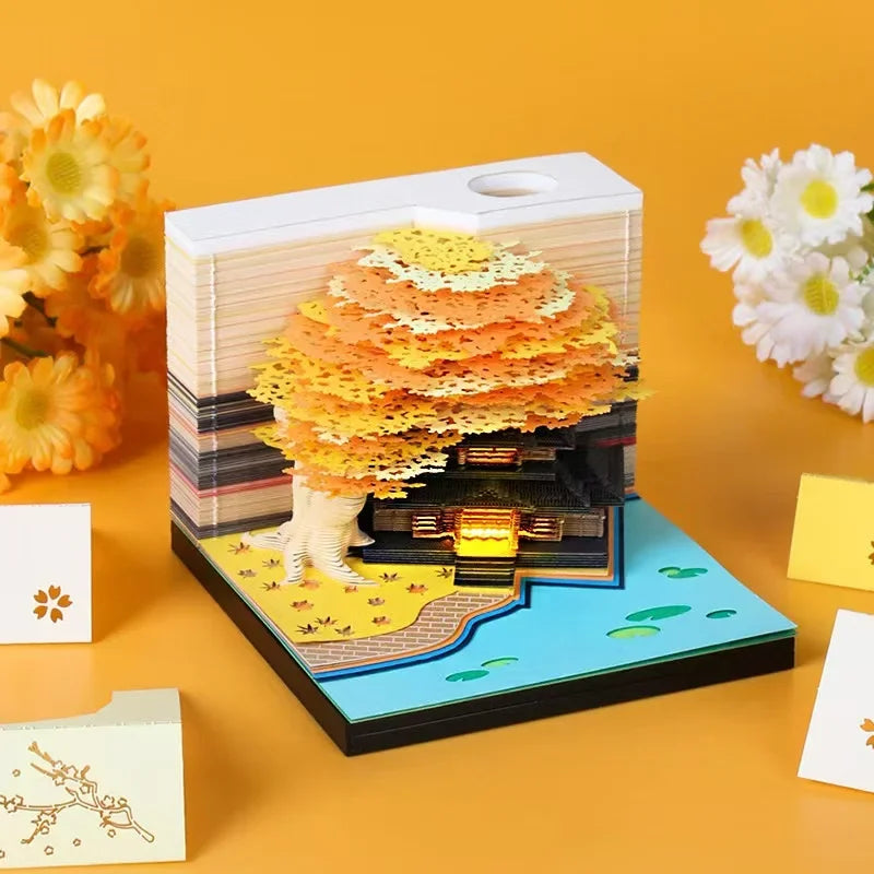 3D Treehouse Paper Art Desktop Calendar Creative Sticky Notes Memo Pad Office Desk Decor Handmade Carving Crafts Souvenir Gift