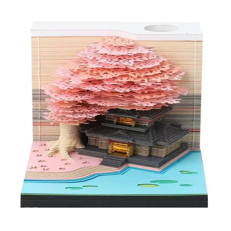 3D Treehouse Paper Art Desktop Calendar Creative Sticky Notes Memo Pad Office Desk Decor Handmade Carving Crafts Souvenir Gift