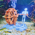 Skeleton Waterwheel Creative Underwater Landscape Skeleton Decor Pneumatic Rotatable Animated Skeletons Statue for Aquarium Tank