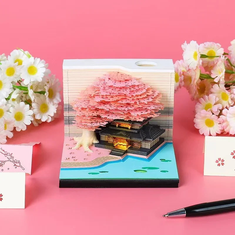3D Treehouse Paper Art Desktop Calendar Creative Sticky Notes Memo Pad Office Desk Decor Handmade Carving Crafts Souvenir Gift